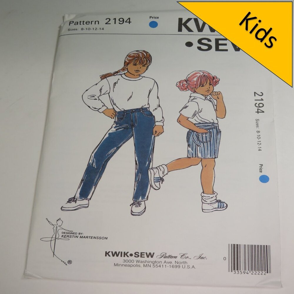 Kwik Sew 2194 child girls jeans, pants / shorts 8-14